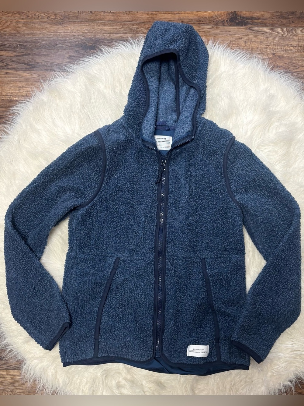 REI Cooperate Aureum Sherpa Navy Full Zip Jacket women’s size S